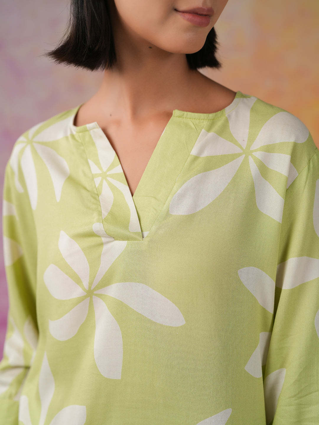 Green Floral Printed Cotton Co-ords Set for Women - SanskrutiHomes
