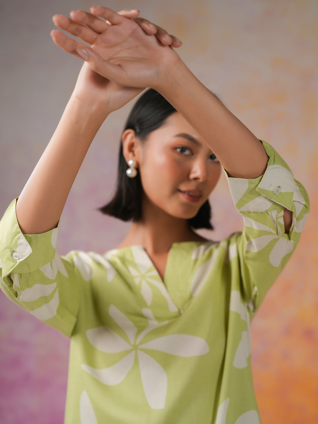 Green Floral Printed Cotton Co-ords Set for Women