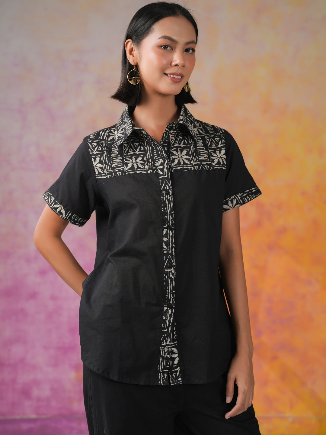 Black Floral Printed Cotton Co-ords Set - SanskrutiHomes
