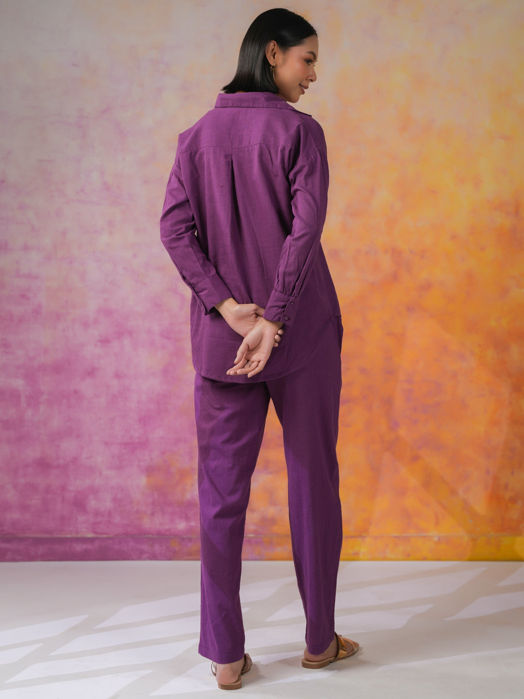 Purple Color Solid Print Cotton Co-ords Set