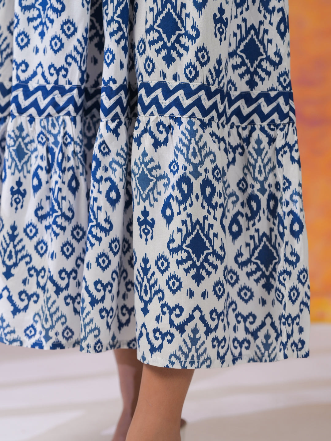 Blue Printed Square Neck Dress for Women