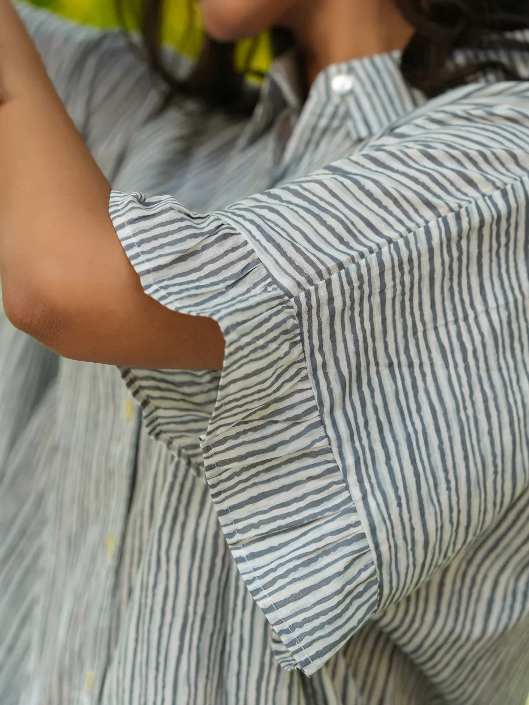 Grey stripes loose fit cotton Night Suit Set - SanskrutiHomes