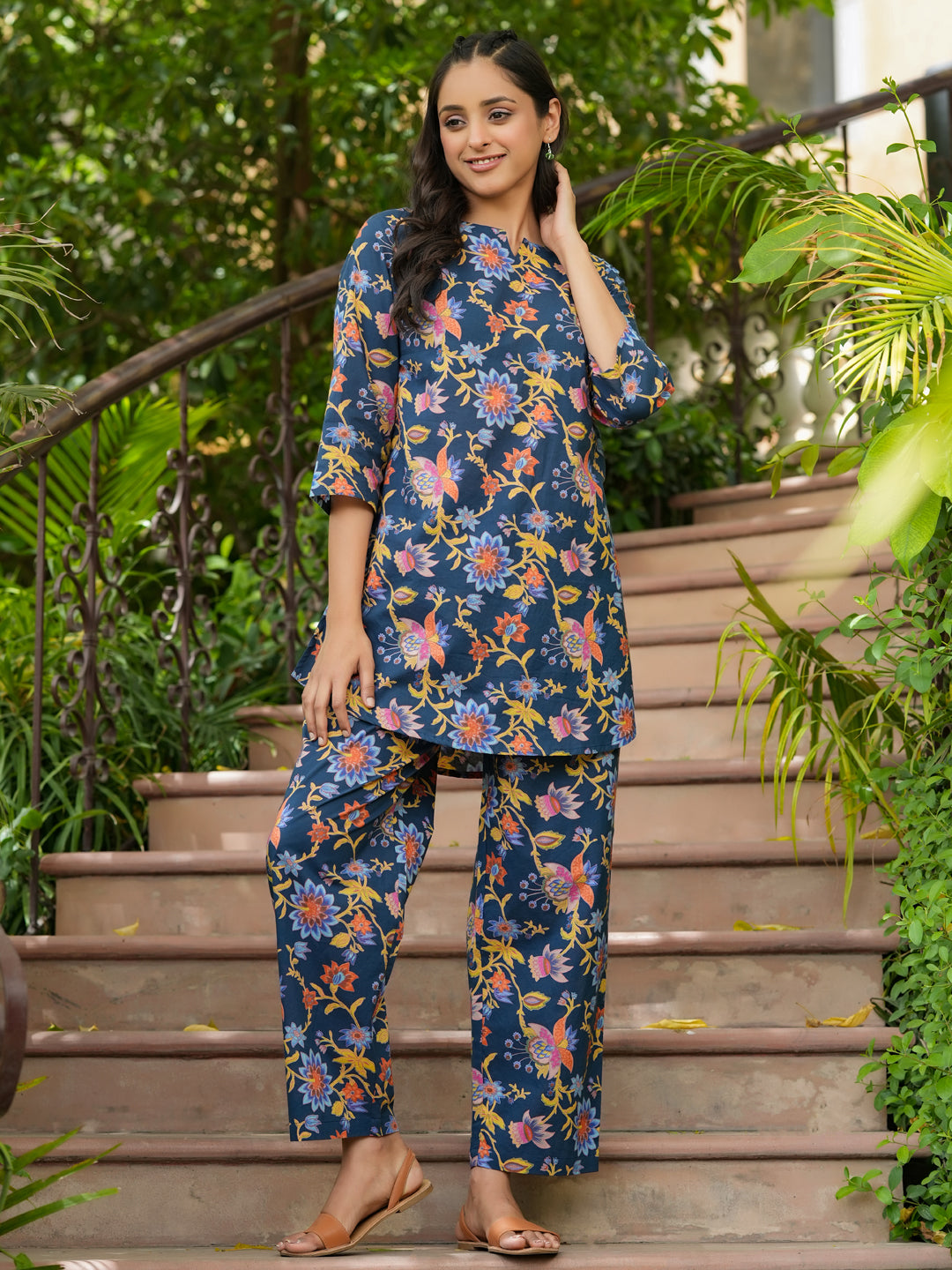 Blue cotton printed loungewear set