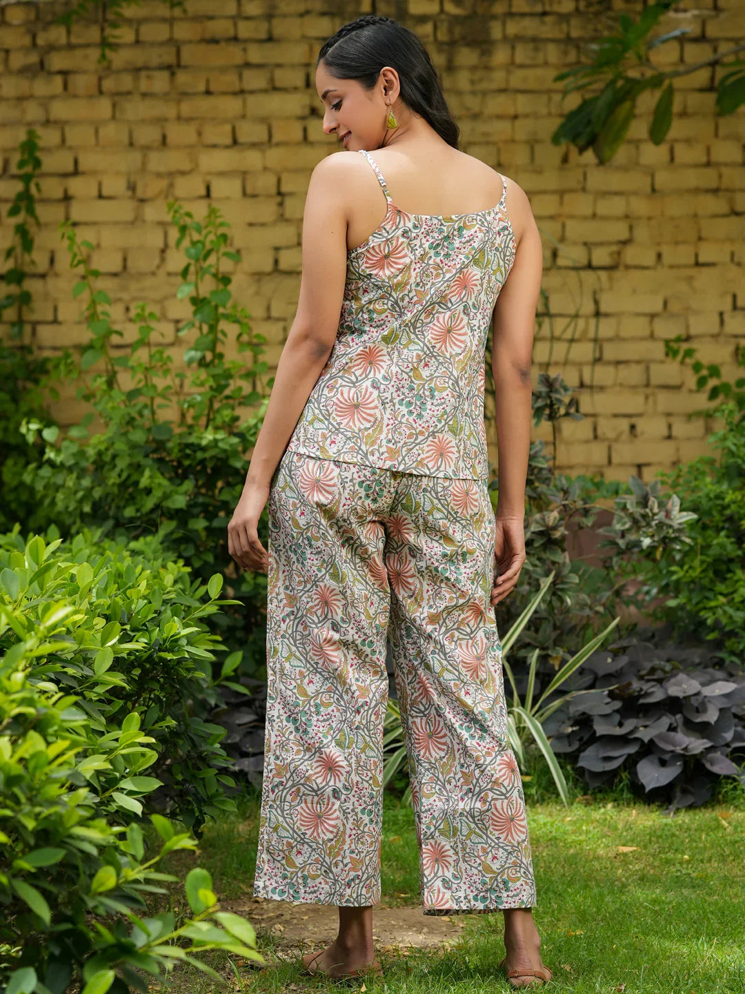 STEP Green Floral Printed cotton co-ord set - SanskrutiHomes