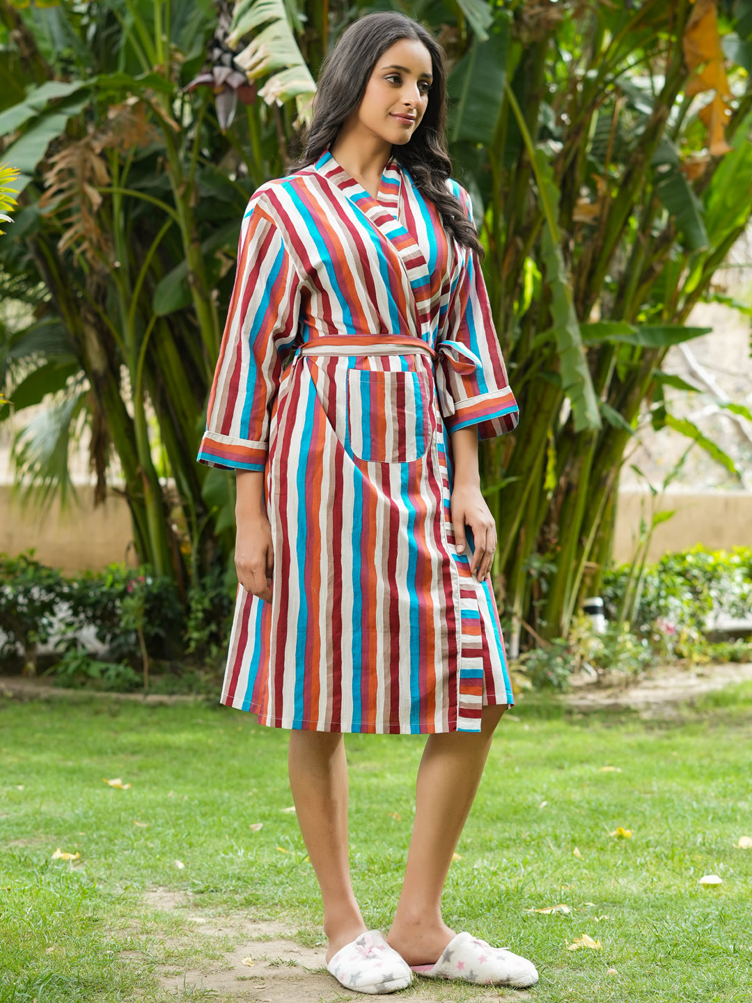 Multi-color Cotton printed kimono robe