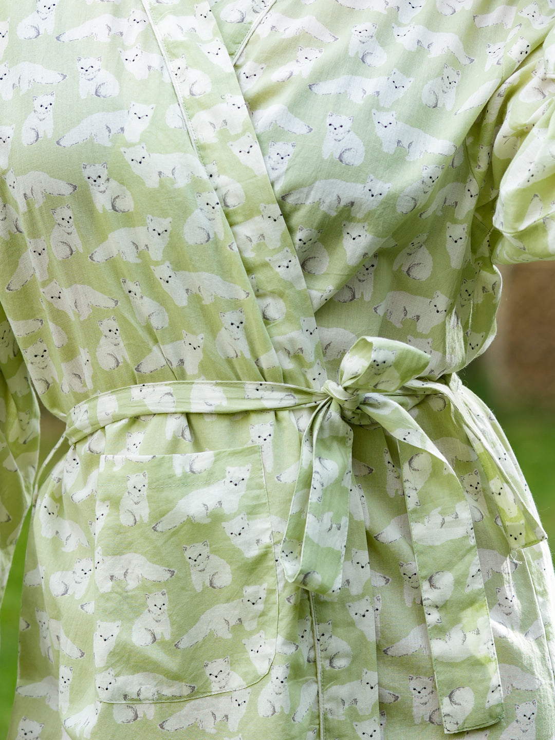 Green Cotton printed kimono robe