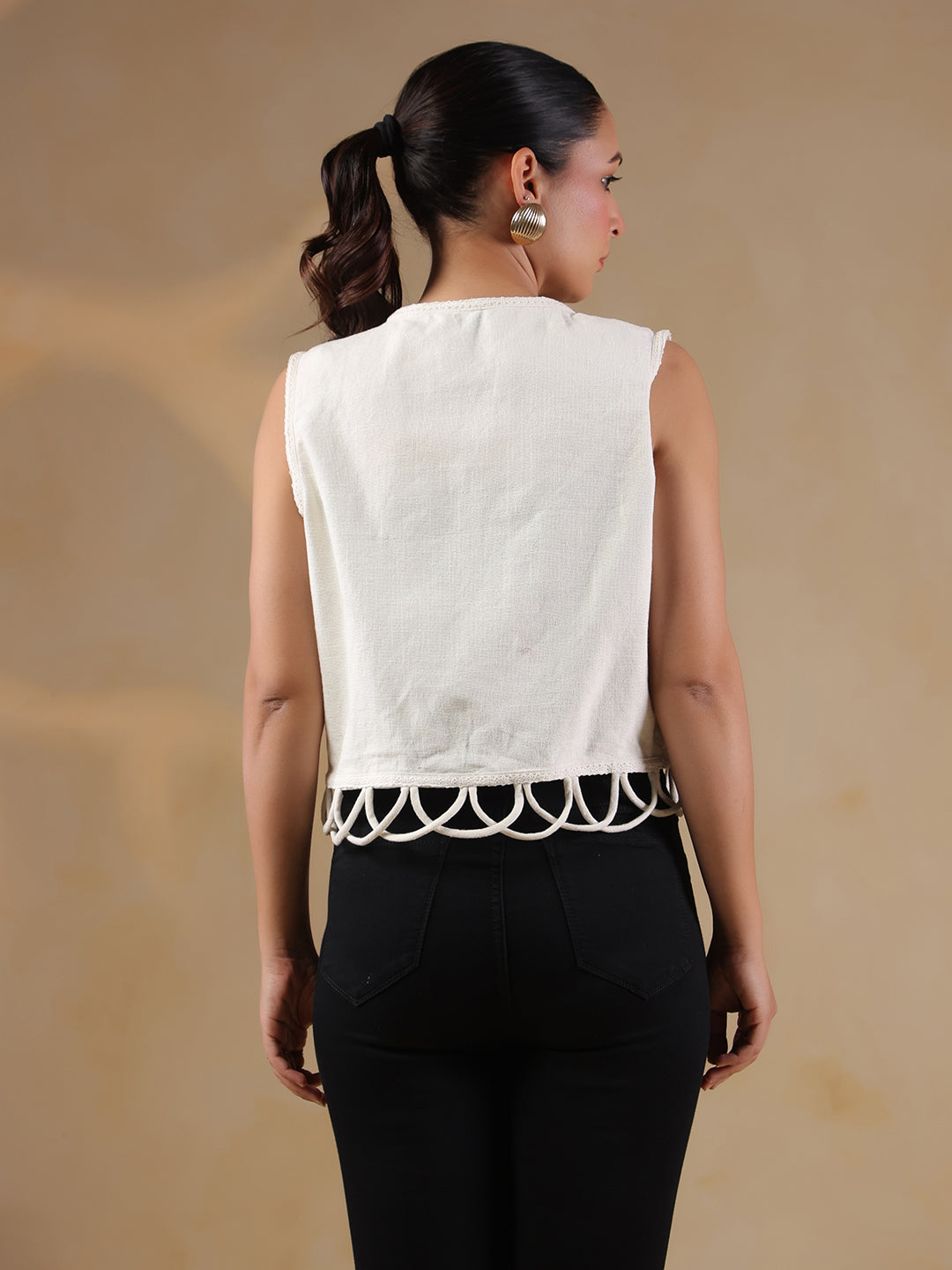 White Playing Card Print Handloom Jacket for Women