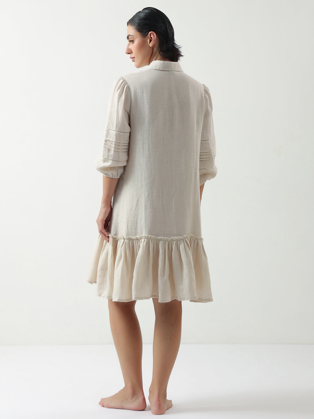 Off White Solid Cotton Dress for Women and Girls