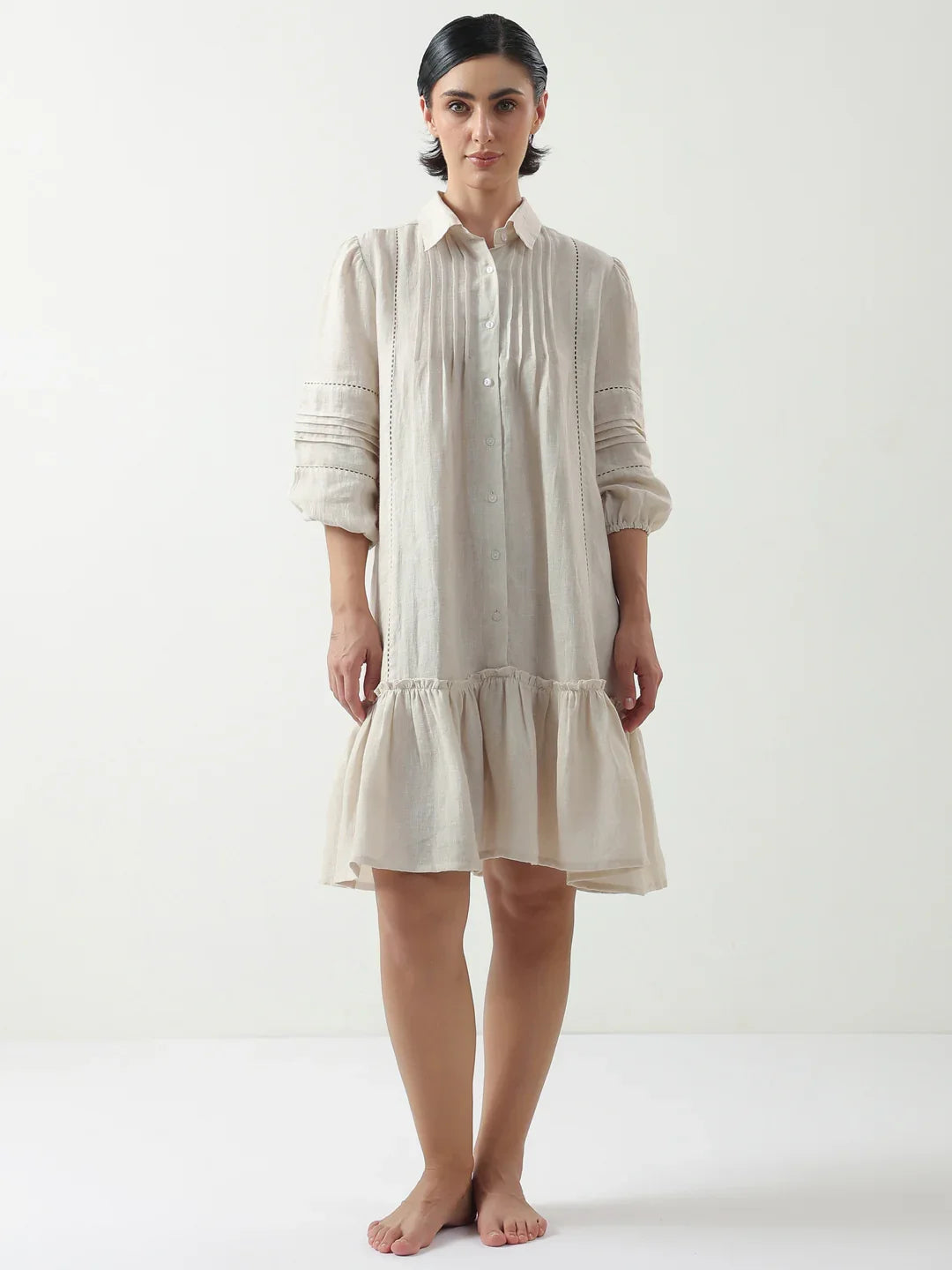 Off White Solid Cotton Dress for Women and Girls - SanskrutiHomes