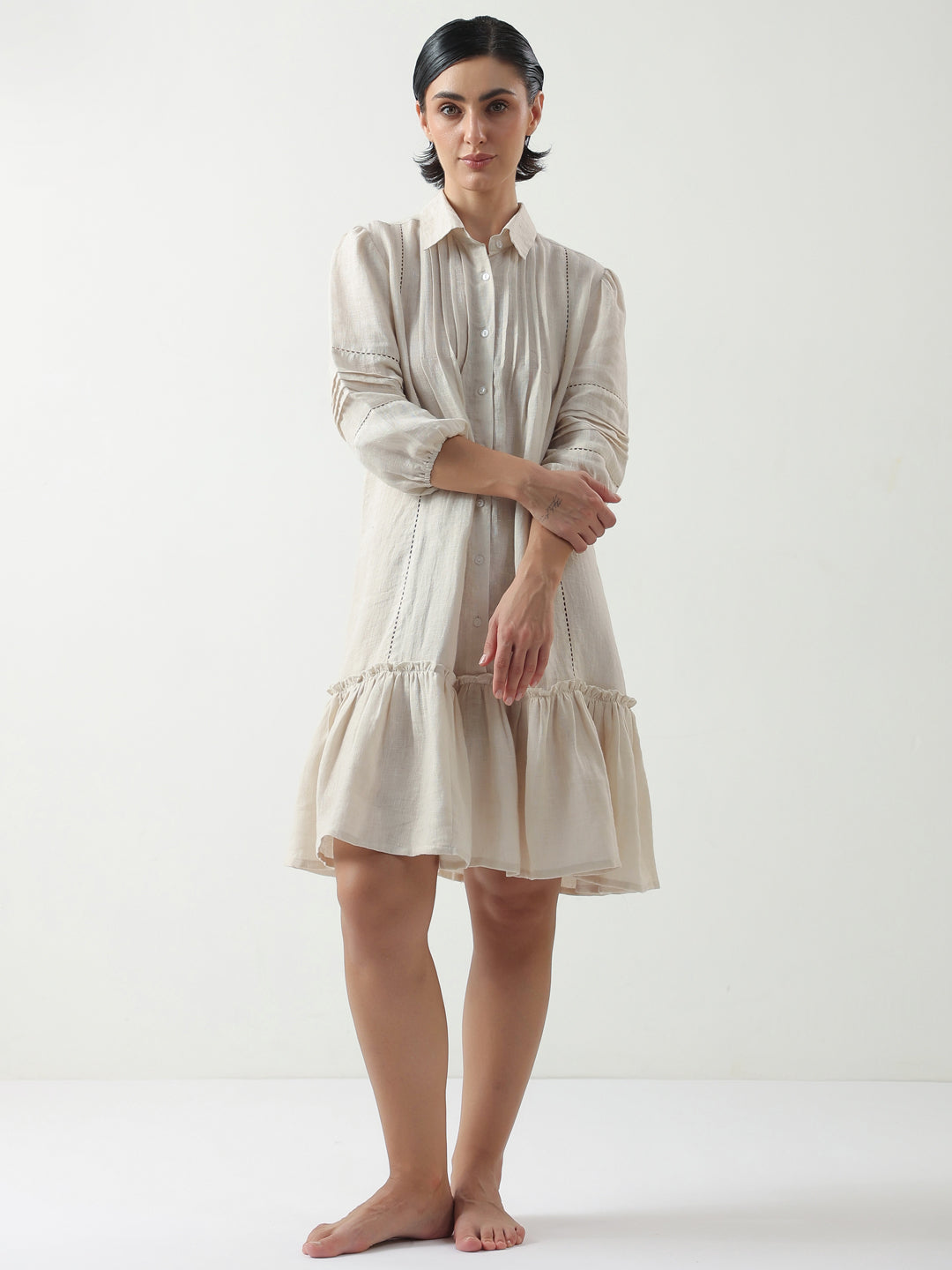 Off White Solid Cotton Dress for Women and Girls