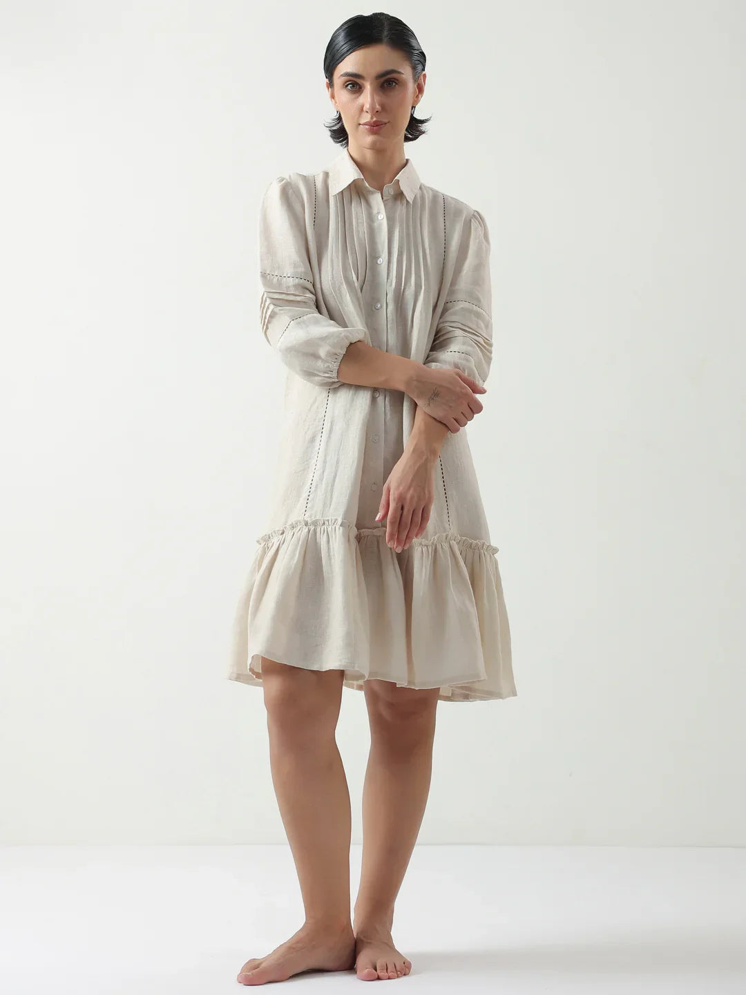 Off White Solid Cotton Dress for Women and Girls - SanskrutiHomes