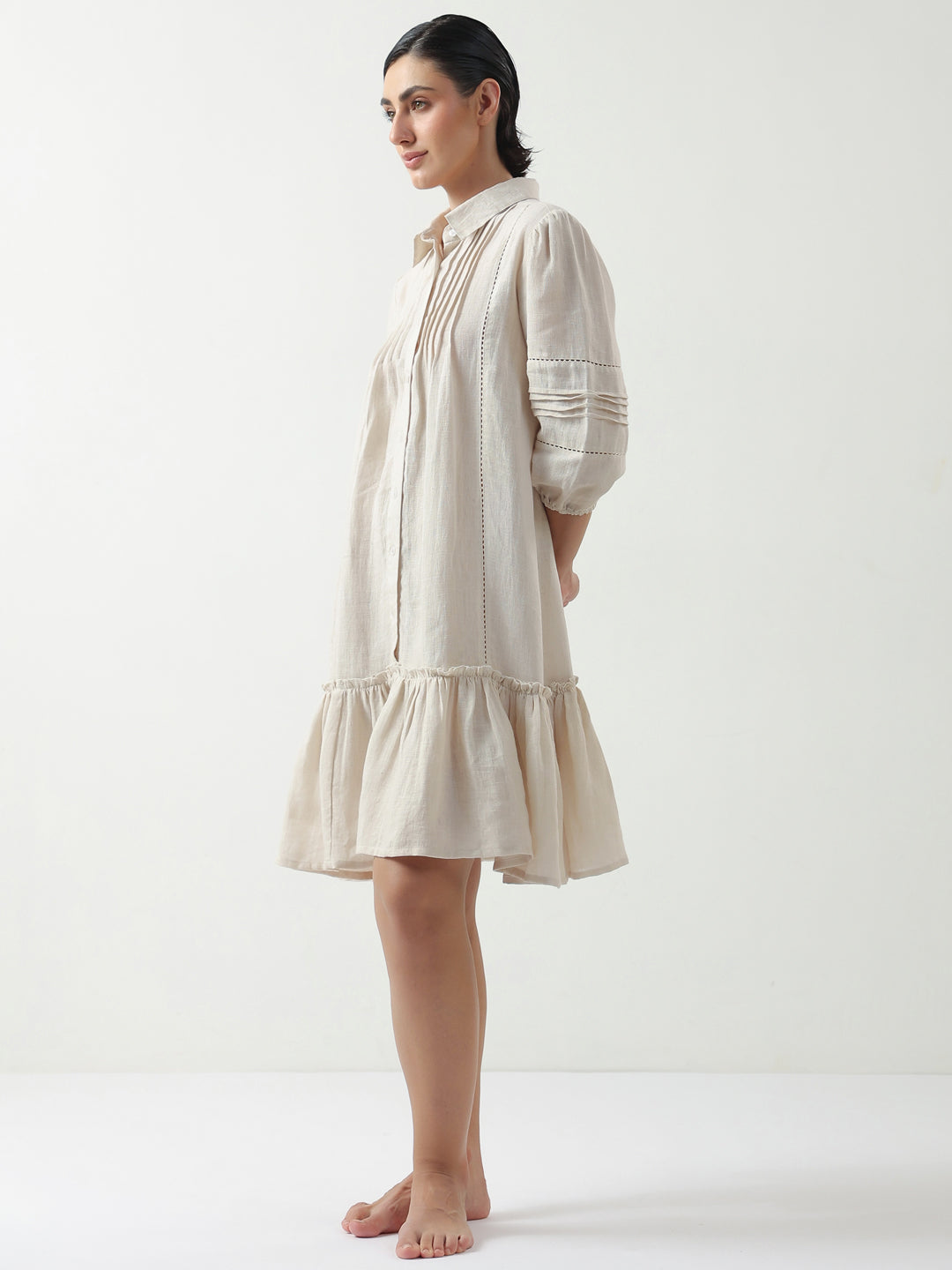 Off White Solid Cotton Dress for Women and Girls