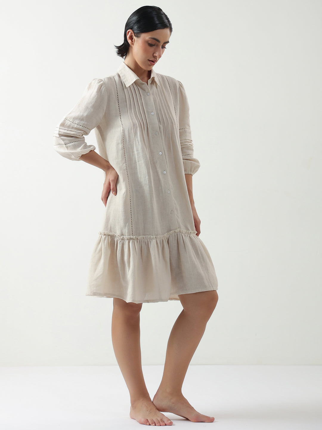 Off White Solid Cotton Dress for Women and Girls