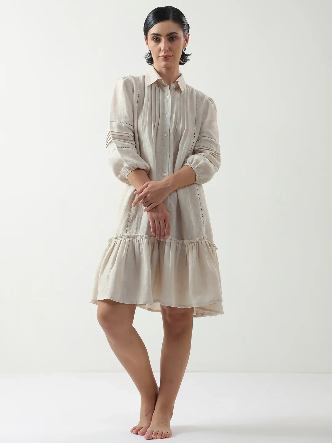 Off White Solid Cotton Dress for Women and Girls - SanskrutiHomes