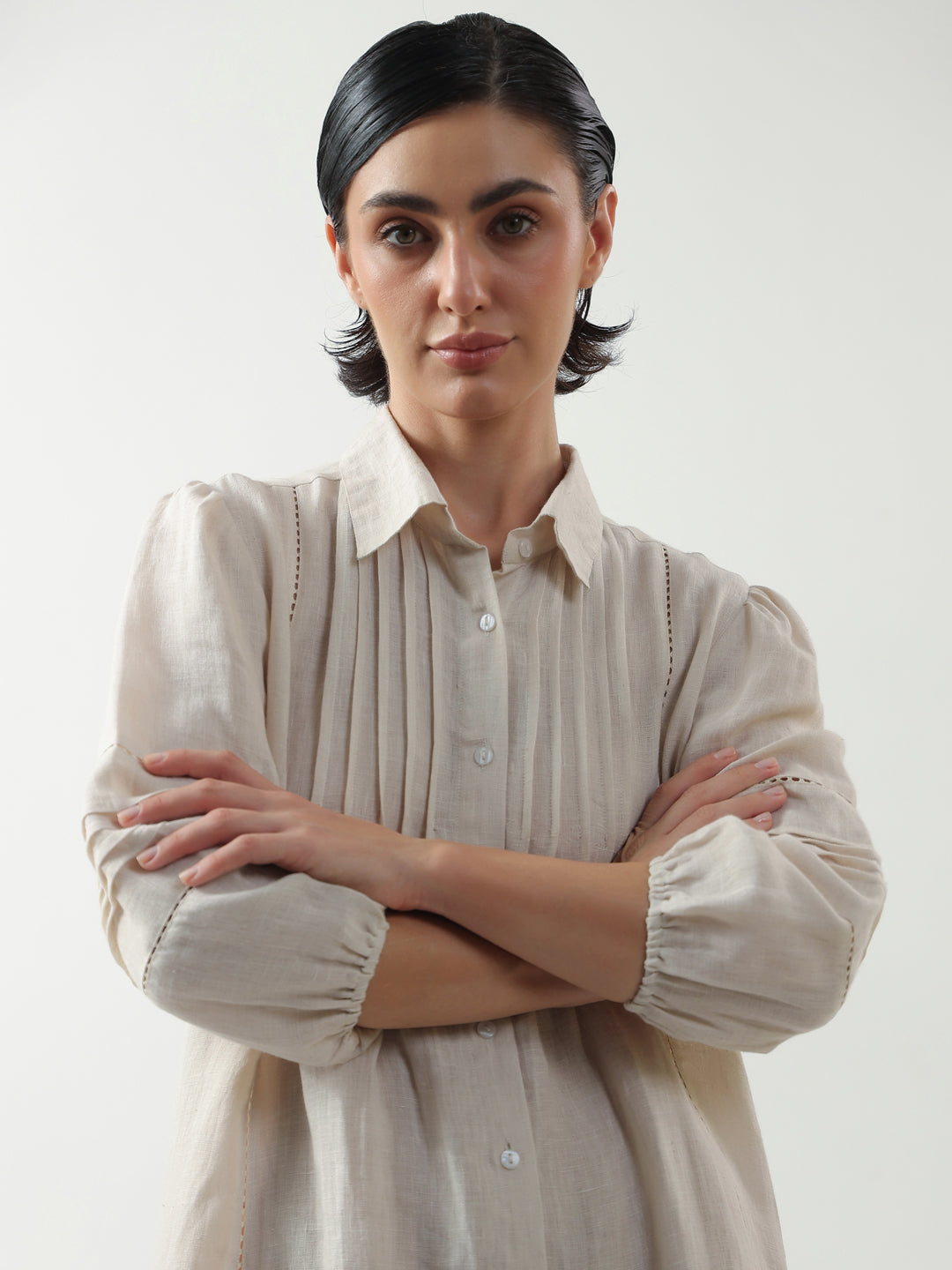 Off White Solid Cotton Dress for Women and Girls