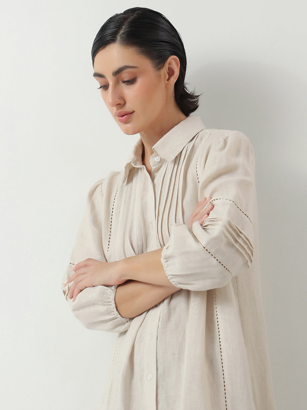 Off White Solid Cotton Dress for Women and Girls