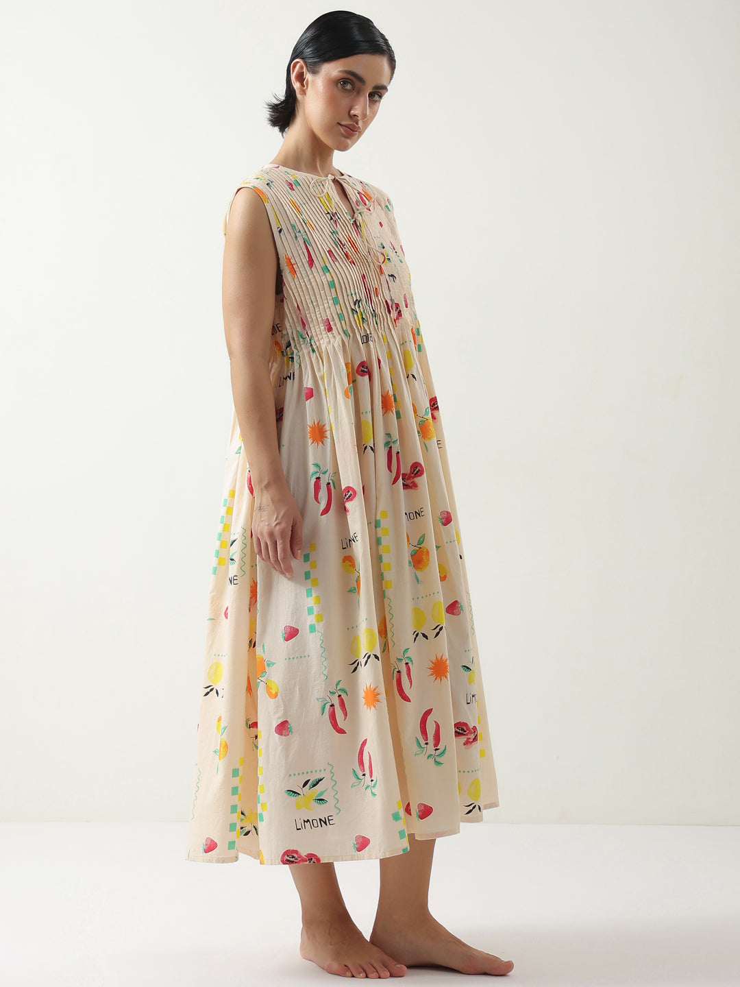 Peach Printed Cotton Dress For Women