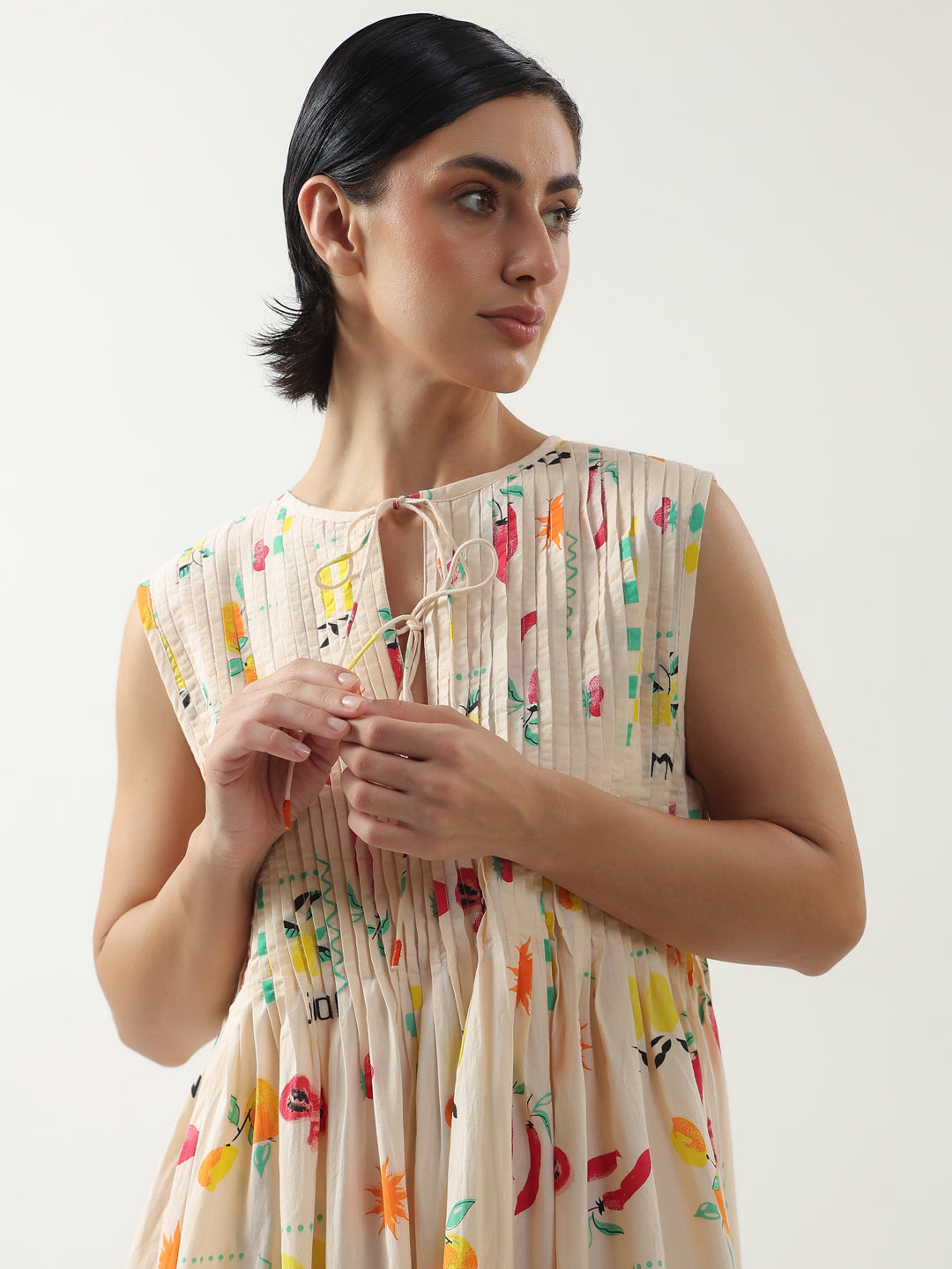 Peach Printed Cotton Dress For Women