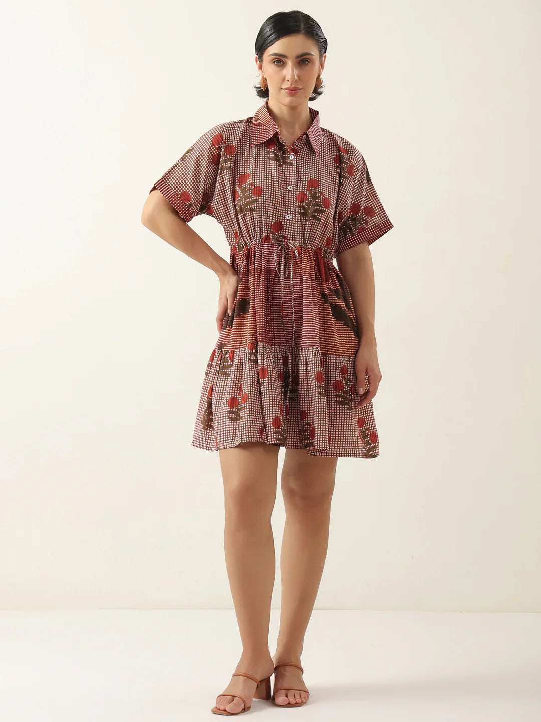 Red Color Floral Printed Dress for Women - SanskrutiHomes