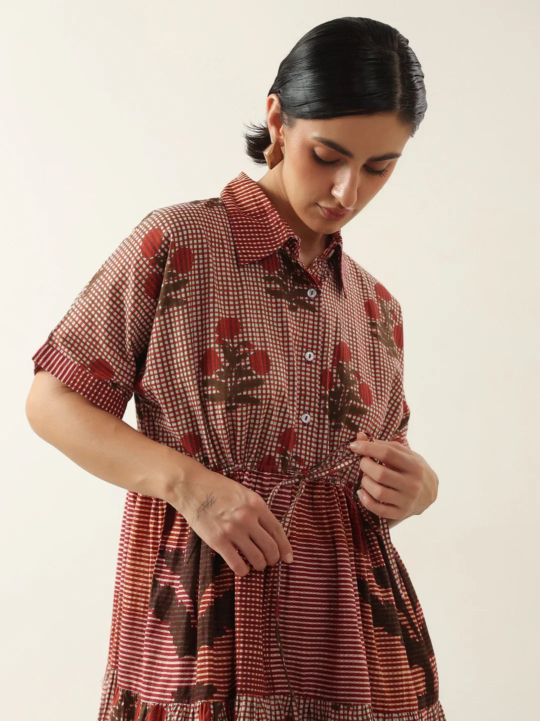Red Color Floral Printed Dress for Women - SanskrutiHomes