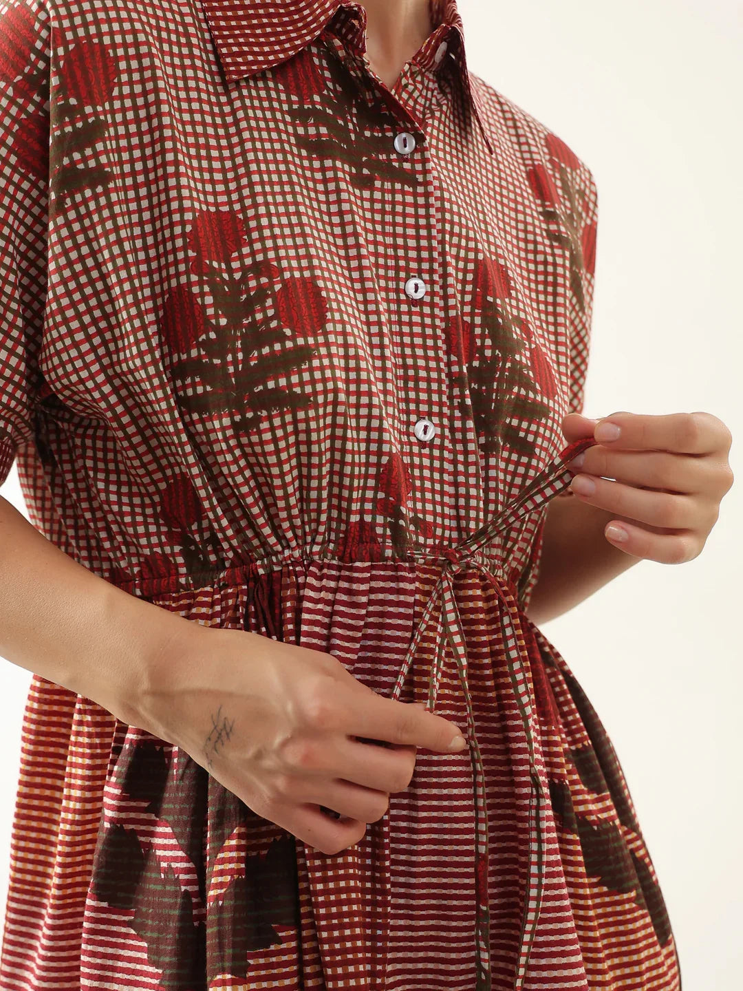 Red Color Floral Printed Dress for Women - SanskrutiHomes