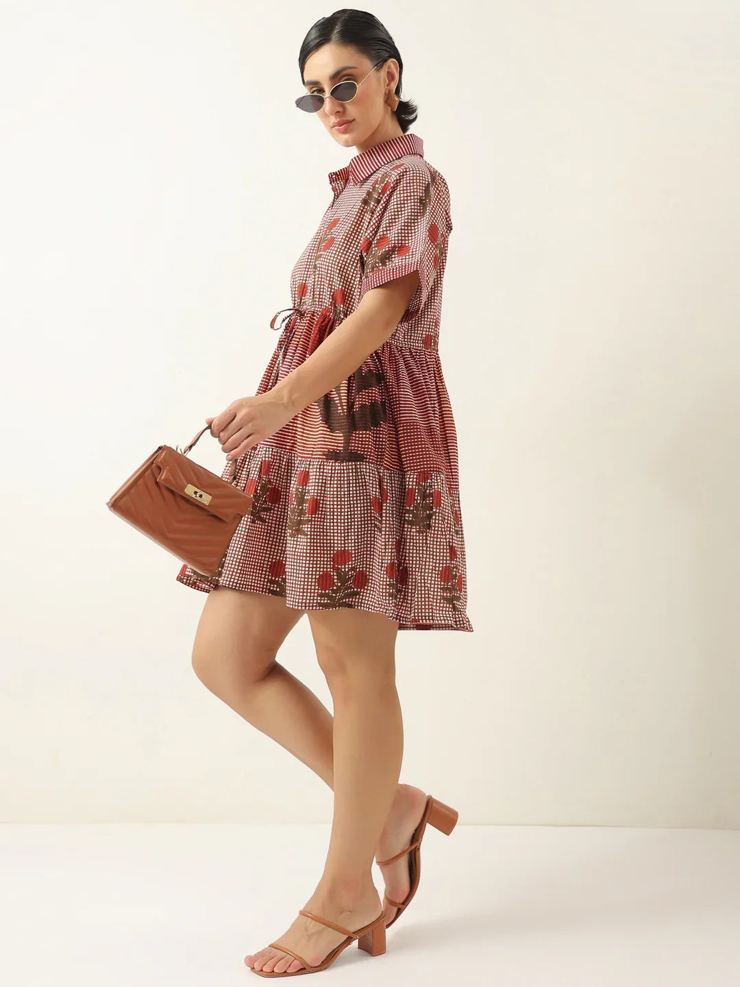 Red Color Floral Printed Dress for Women - SanskrutiHomes