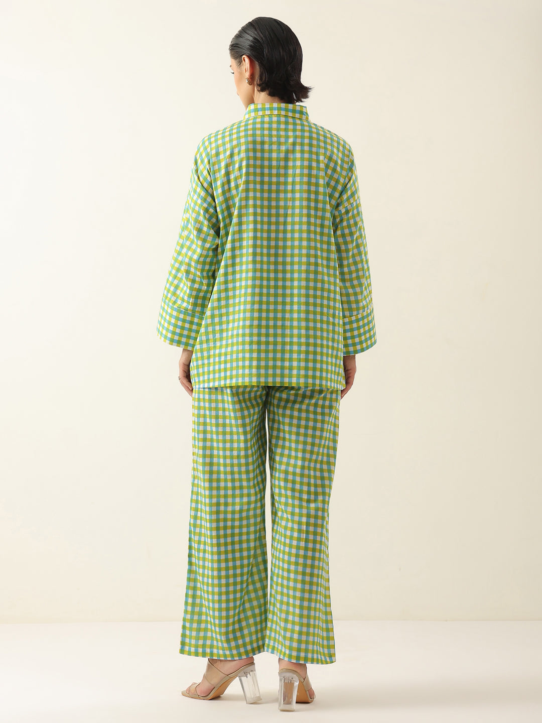 Green Color Check Printed Cotton Co-ords Set