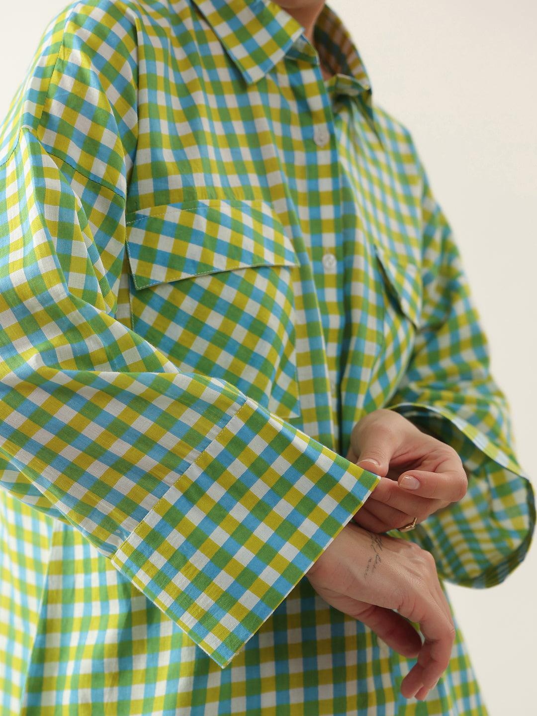 Green Color Check Printed Cotton Co-ords Set