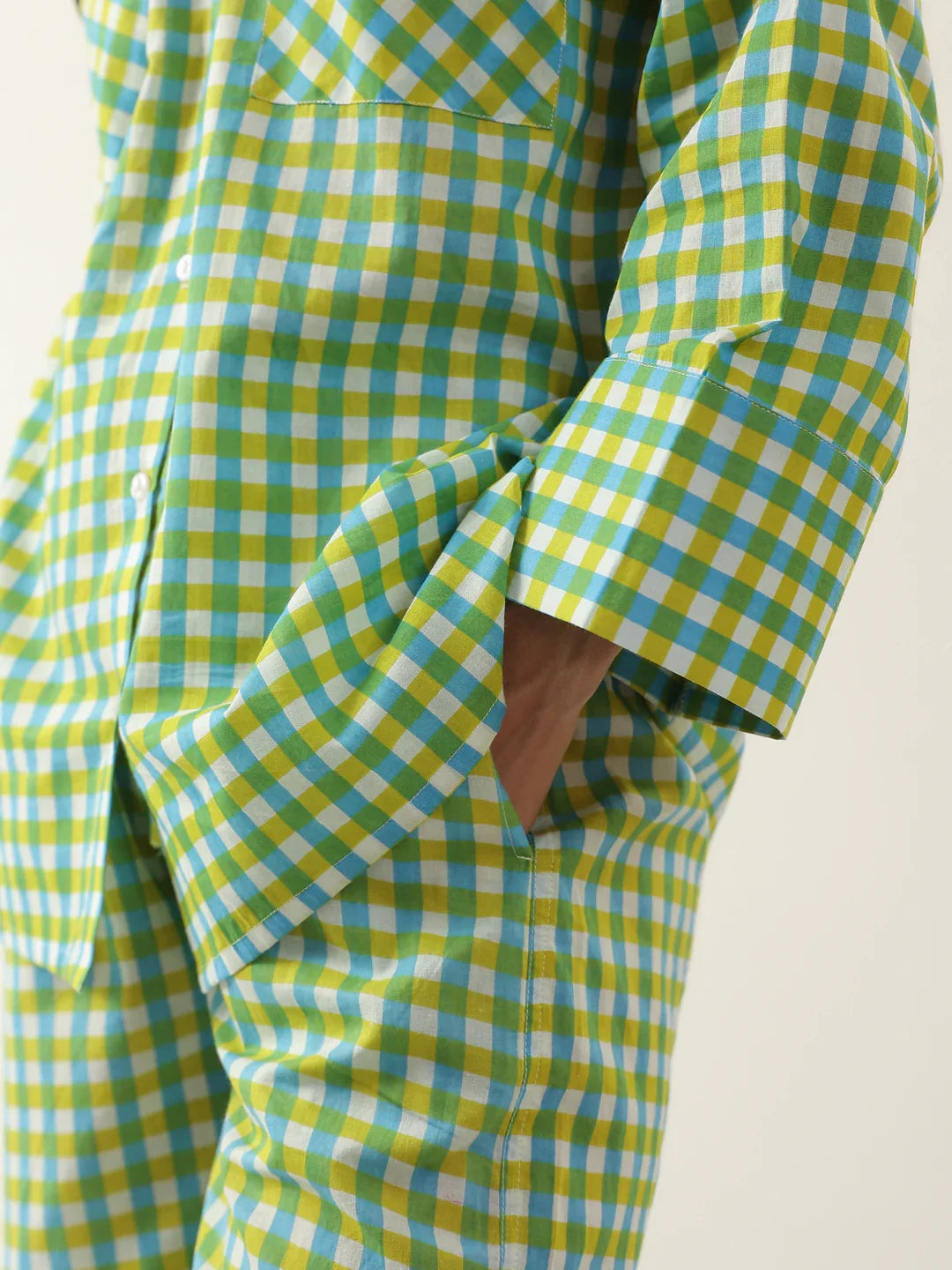 Green Color Check Printed Cotton Co-ords Set - SanskrutiHomes