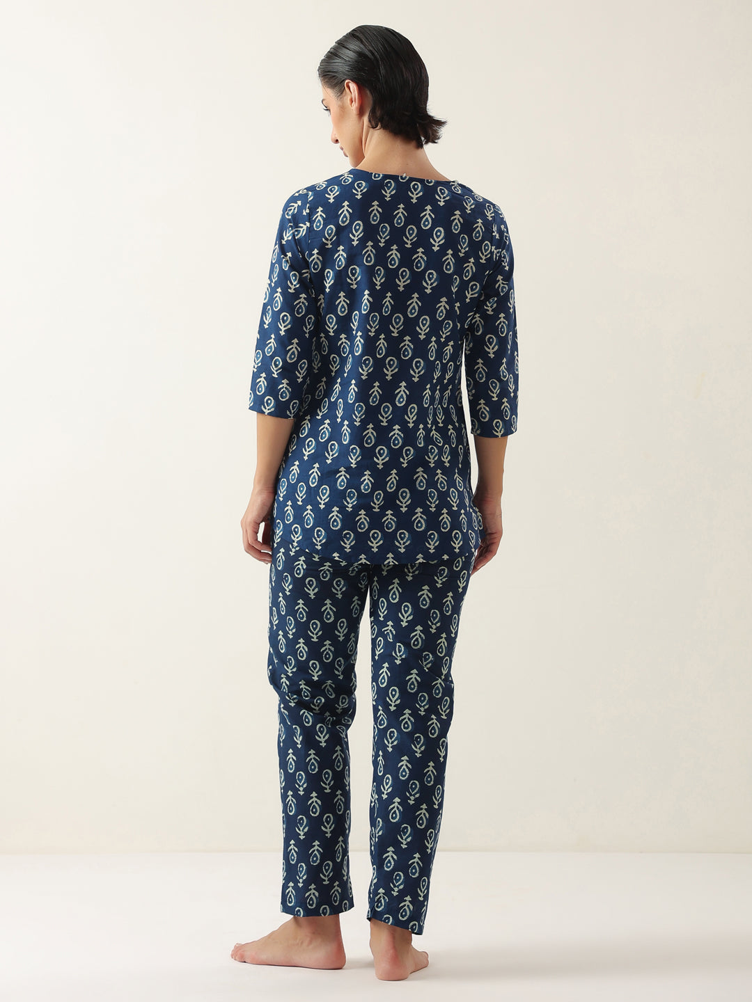 Blue Color Round Neck Floral Printed Night Suit