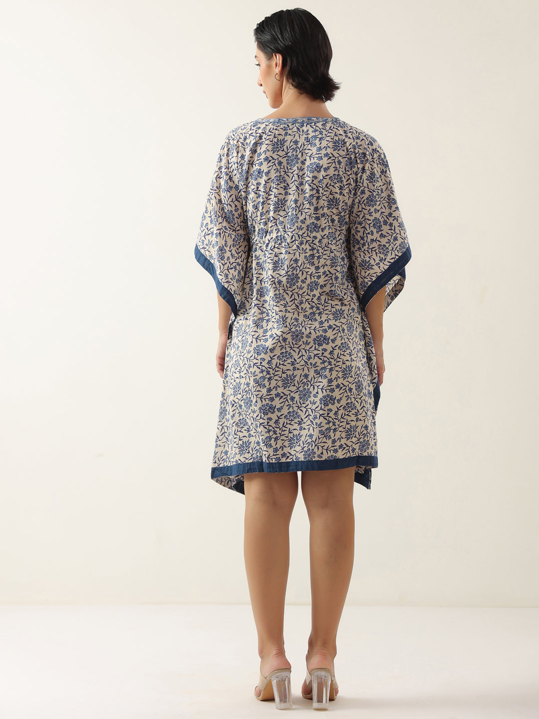 Off White V-Neck Pure Cotton Kaftan Night Dress