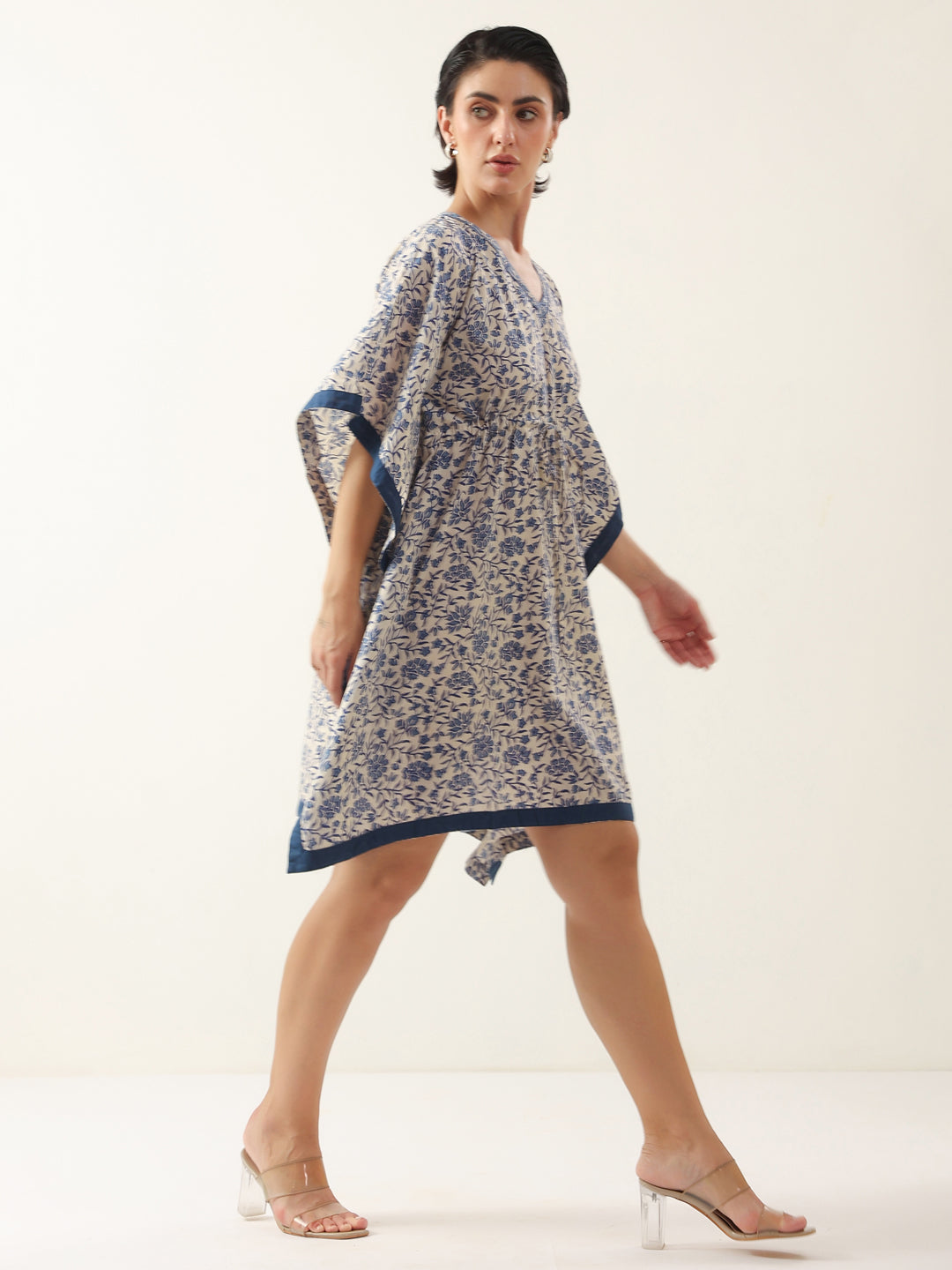 Off White V-Neck Pure Cotton Kaftan Night Dress