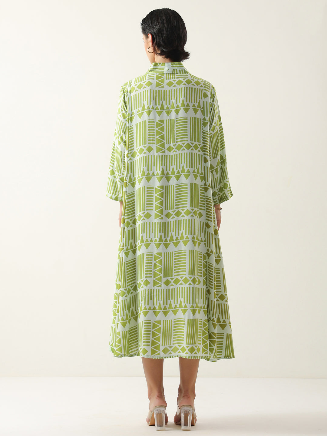 Green Geometric Print Viscose Rayon Dress for Women