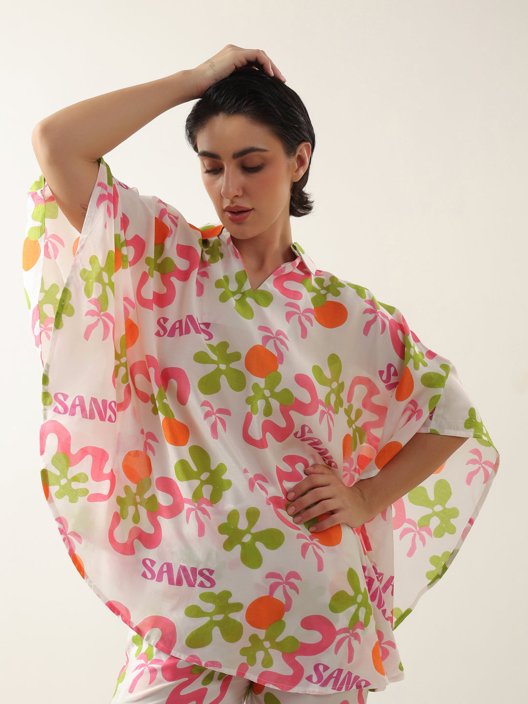 Off White Cotton V-Neck Night Suit for Women