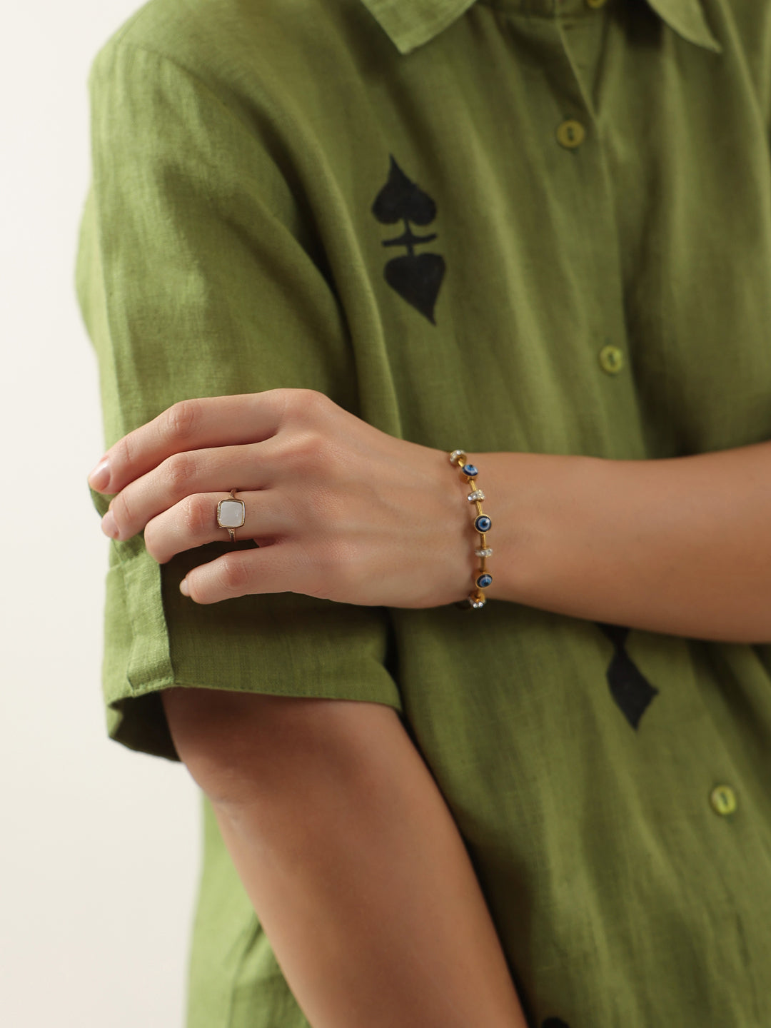 Green Color Shirt Collar Cotton Co-ords Set