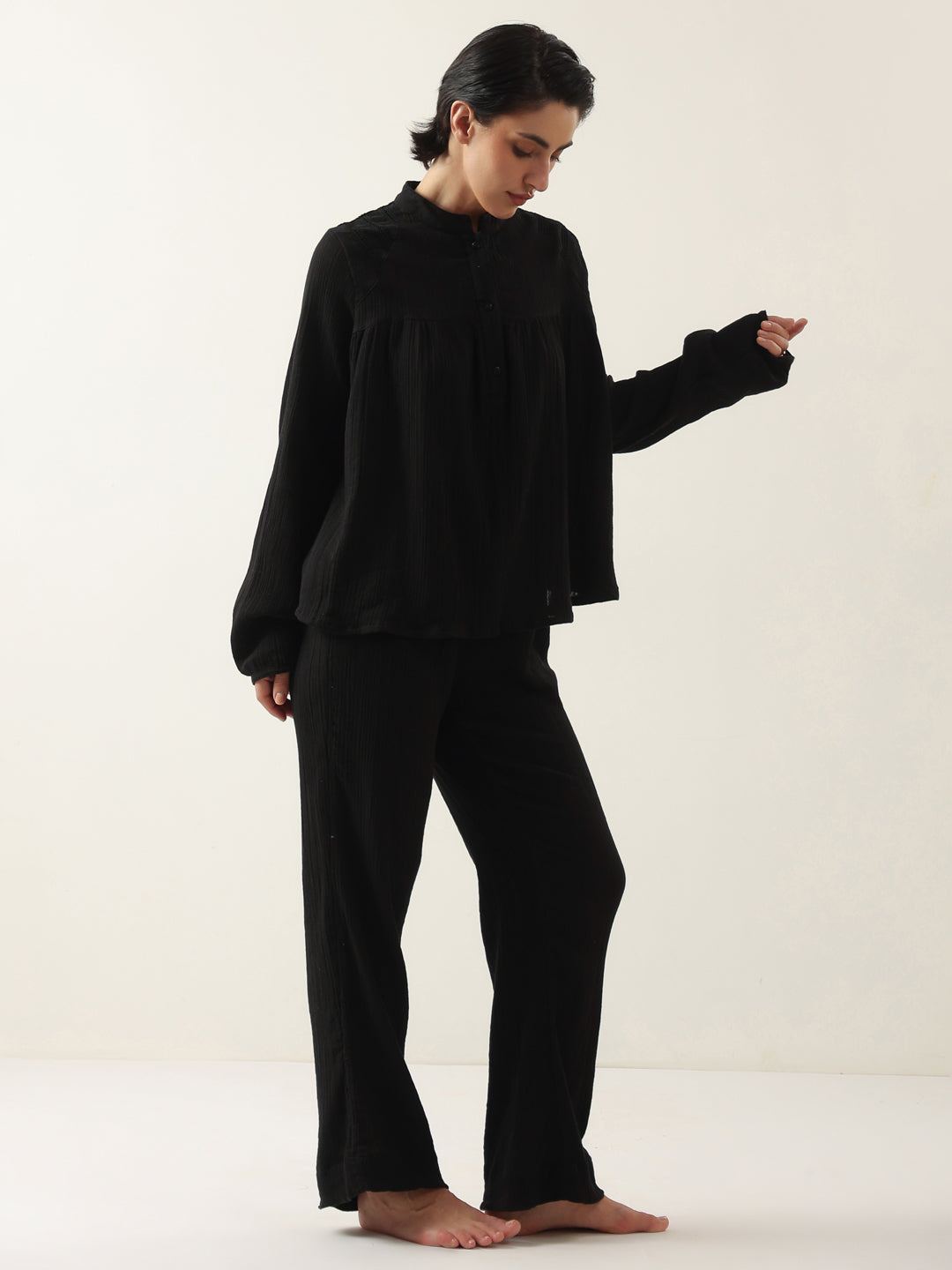 Black Color Round Neck Pure Cotton Co-ords Set for Women
