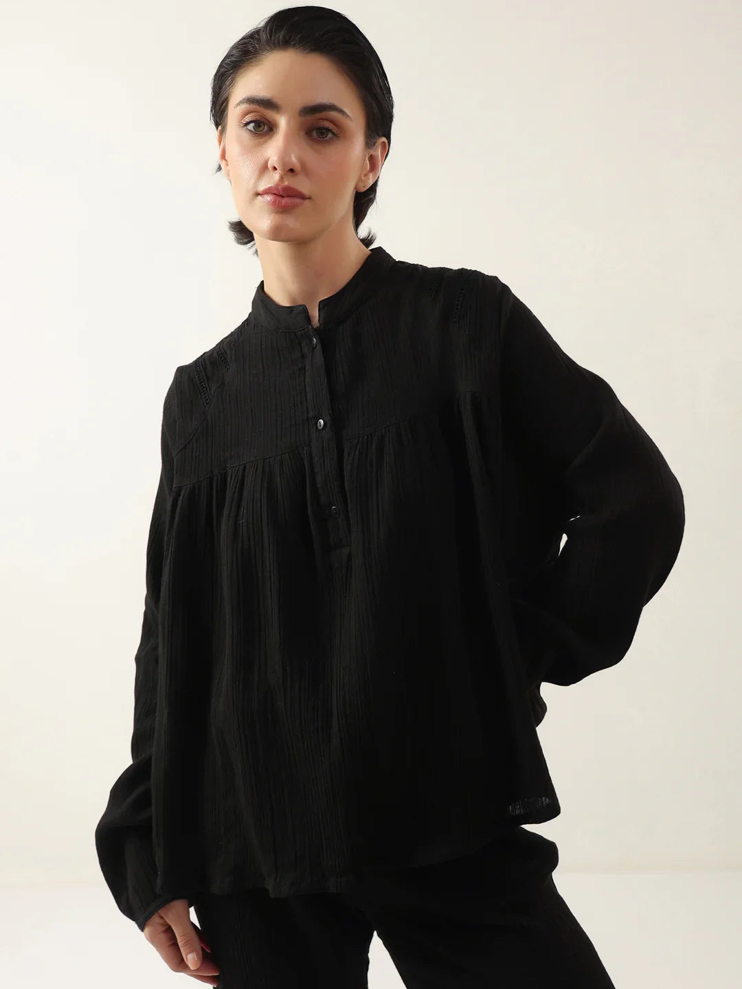 Black Color Round Neck Pure Cotton Co-ords Set for Women - SanskrutiHomes