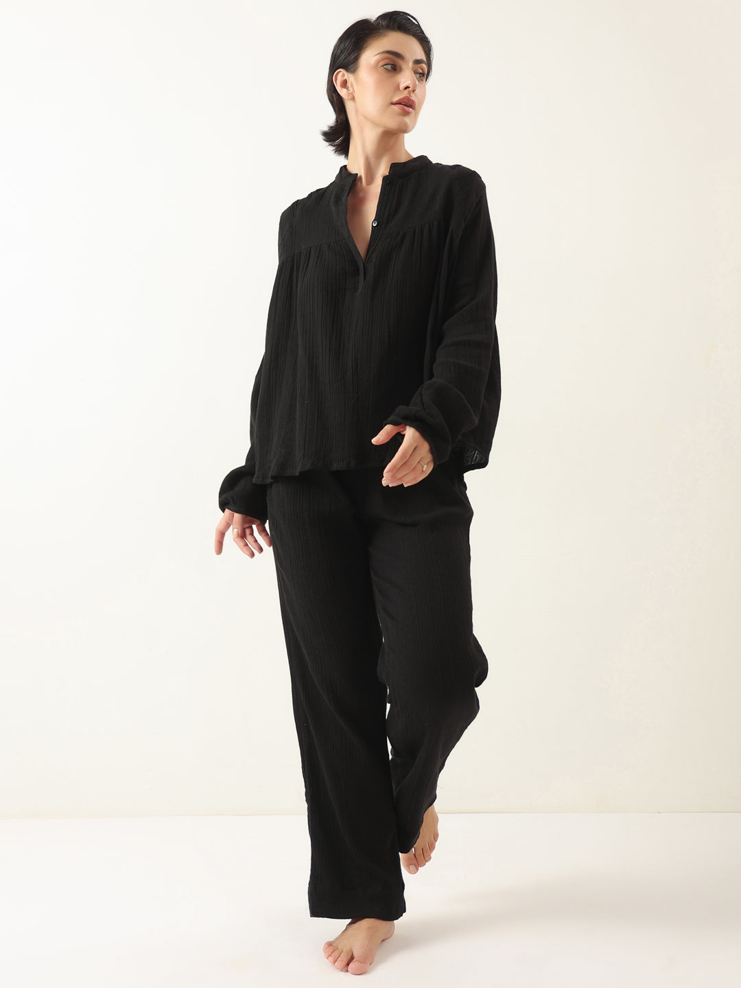 Black Color Round Neck Pure Cotton Co-ords Set for Women