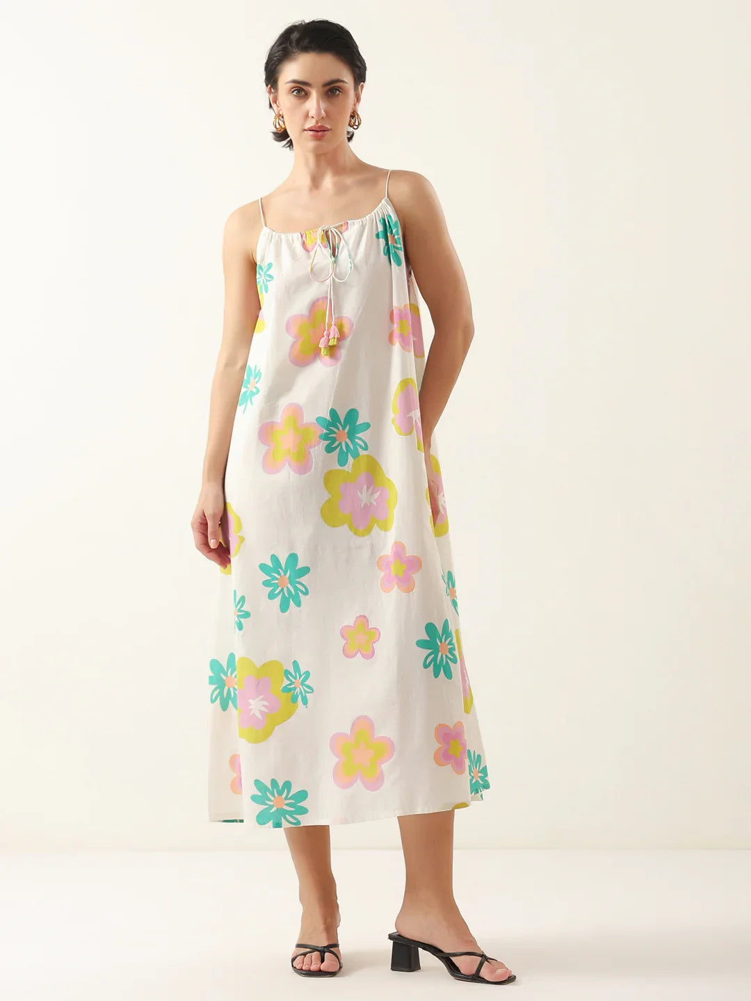 White Floral Printed Cotton Dress for Women and Girls - SanskrutiHomes