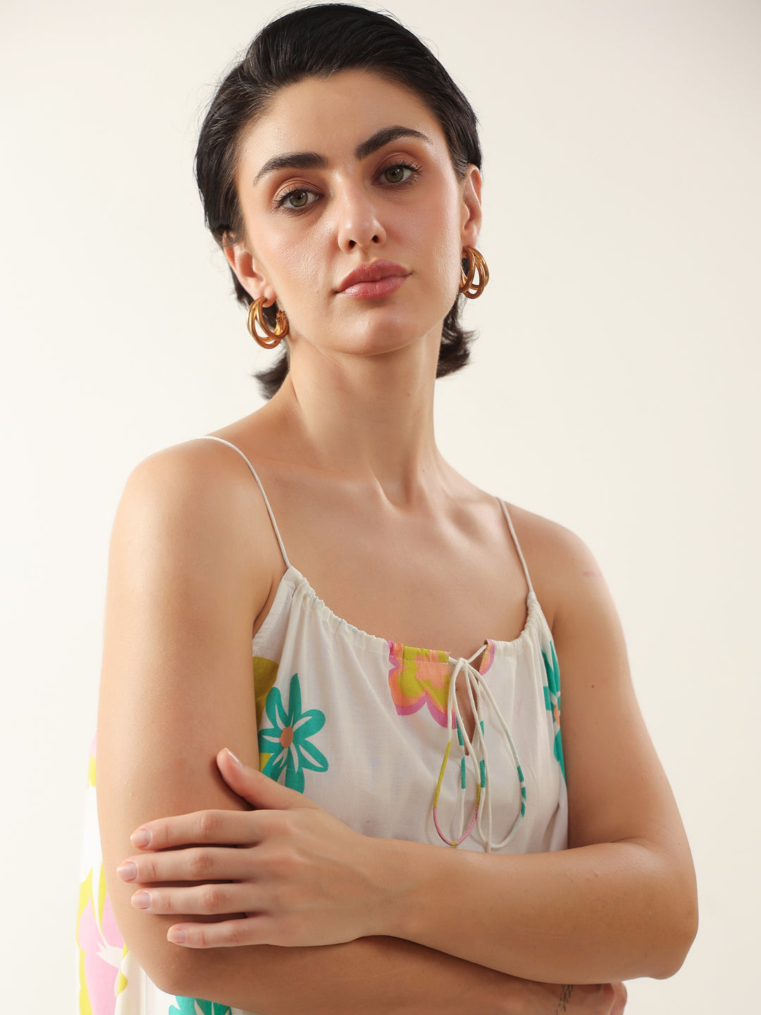 White Floral Printed Cotton Dress for Women and Girls