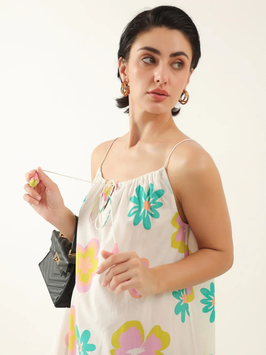 White Floral Printed Cotton Dress for Women and Girls - SanskrutiHomes