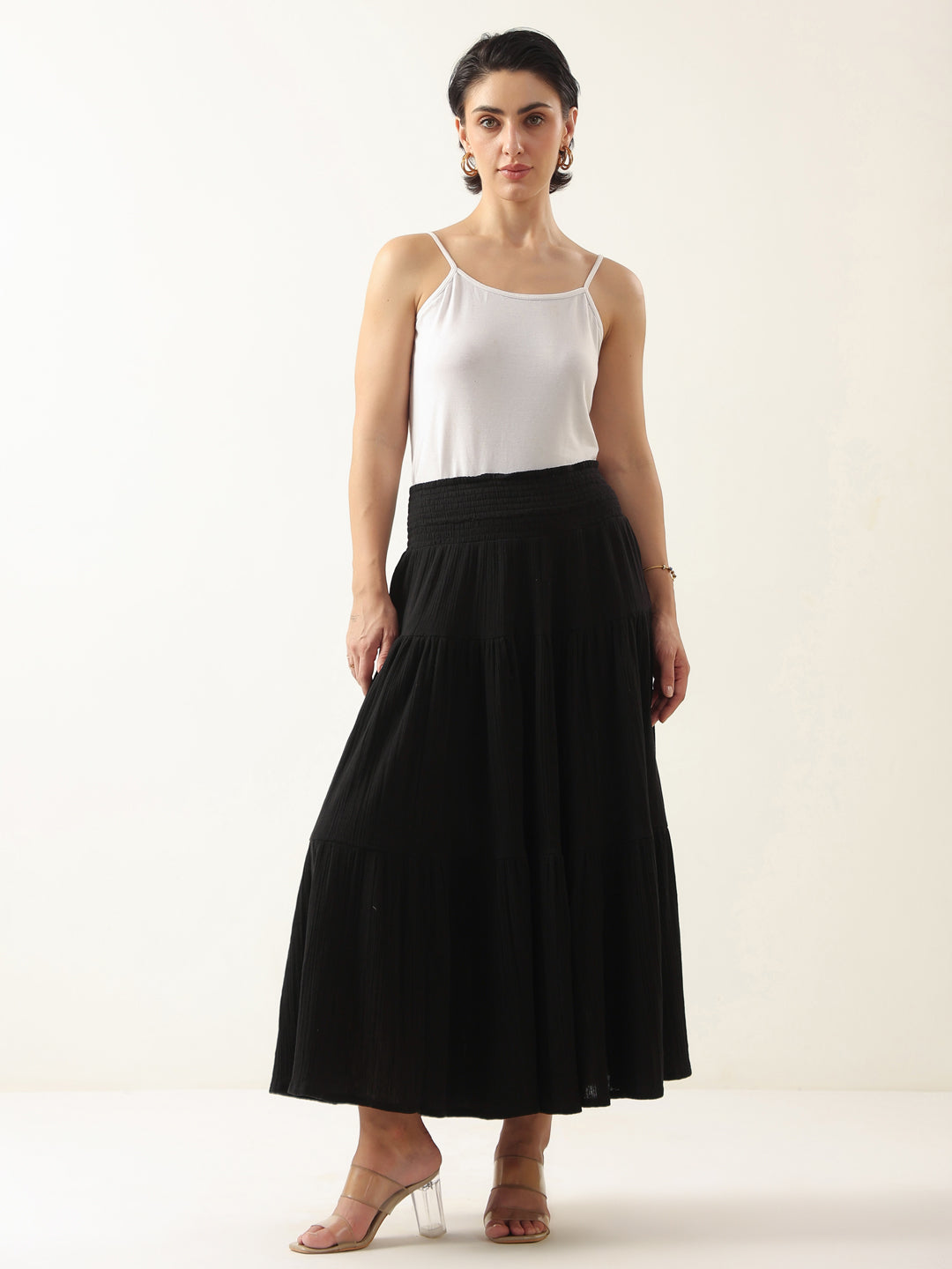 Black Pure Cotton Solid Skirt for Women and Girls