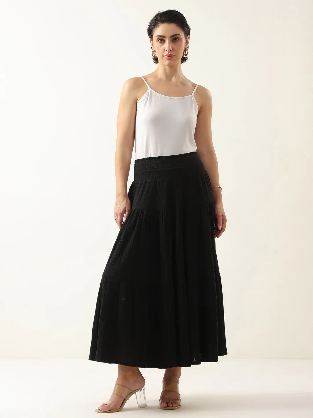 Black Pure Cotton Solid Skirt for Women and Girls - SanskrutiHomes