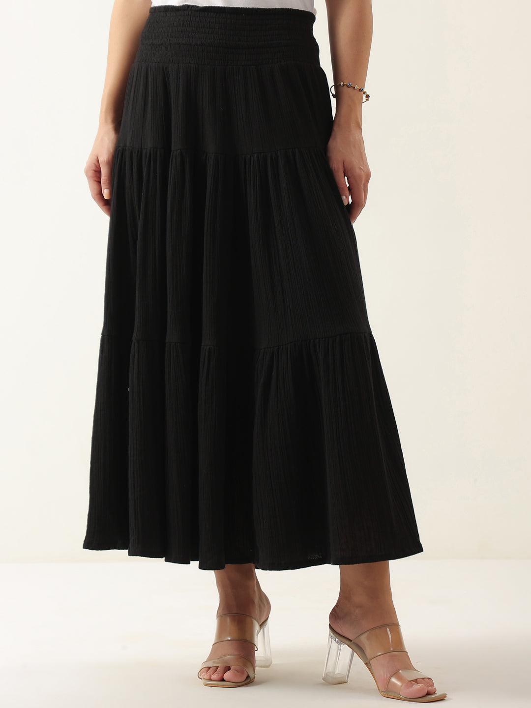 Black Pure Cotton Solid Skirt for Women and Girls