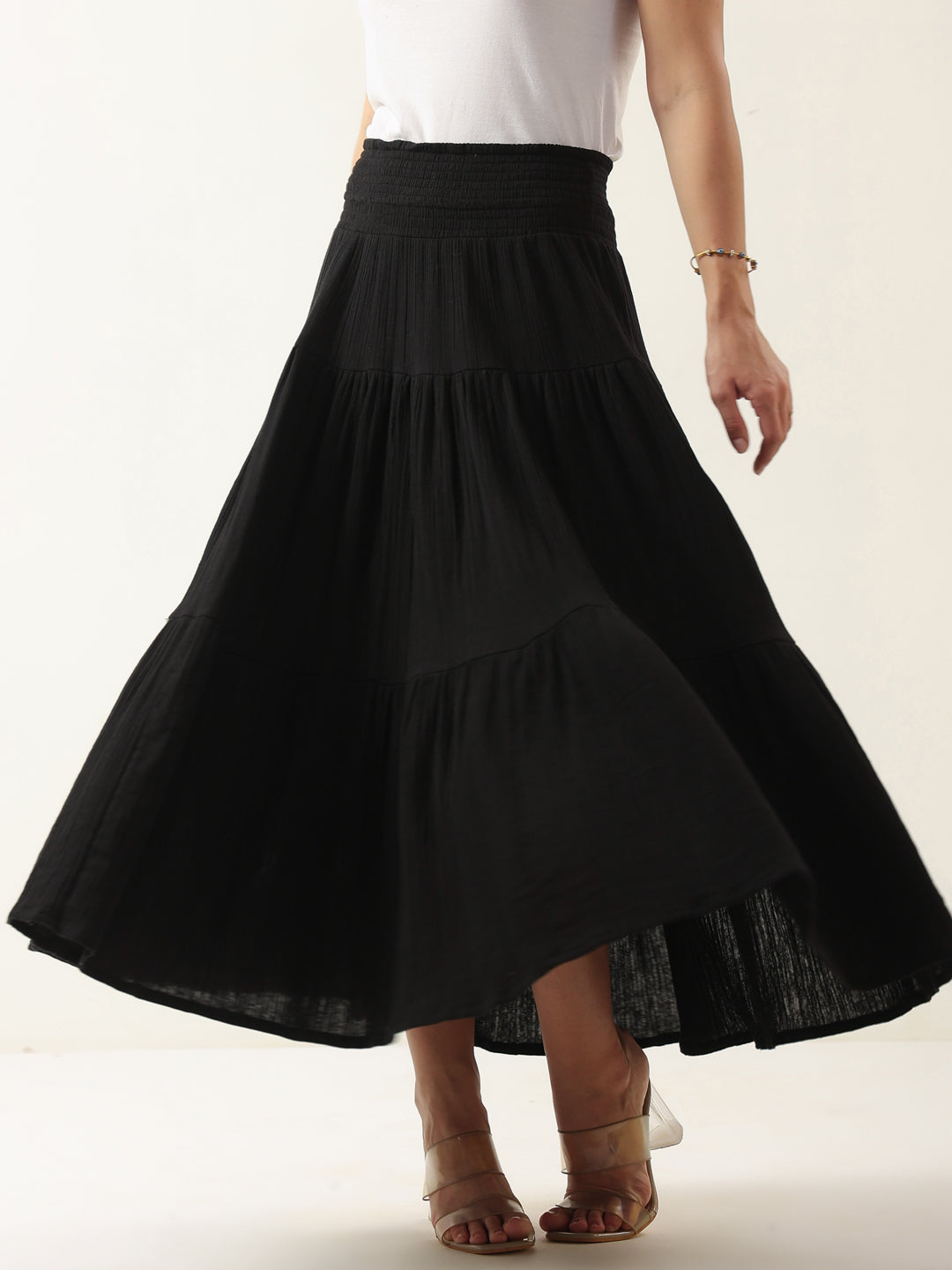 Black Pure Cotton Solid Skirt for Women and Girls