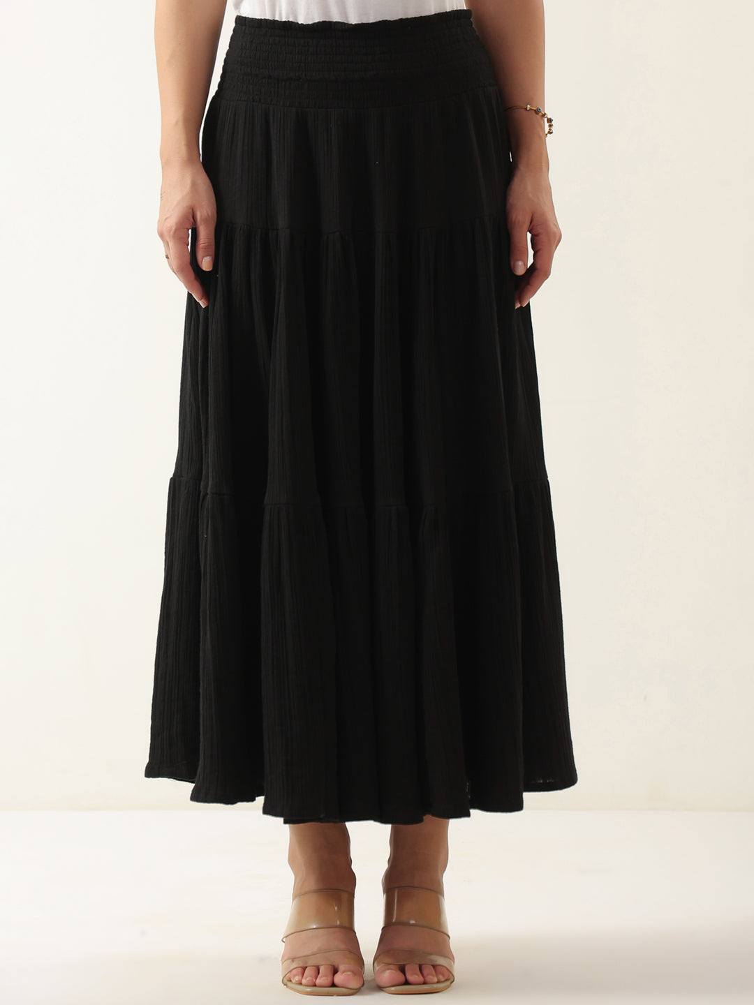 Black Pure Cotton Solid Skirt for Women and Girls