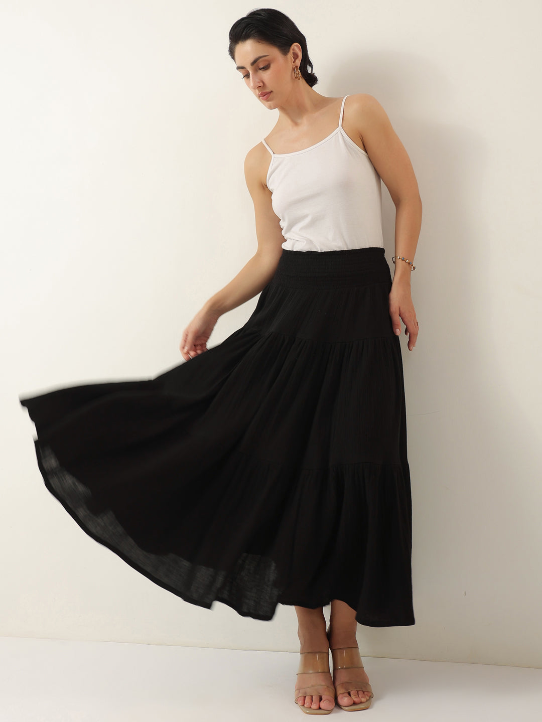 Black Pure Cotton Solid Skirt for Women and Girls