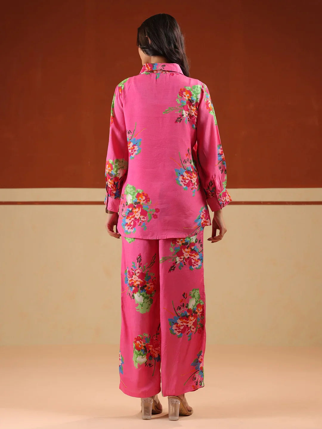 Pink Floral Print Relaxed Shirt and Trousers Co-ords Set - SanskrutiHomes