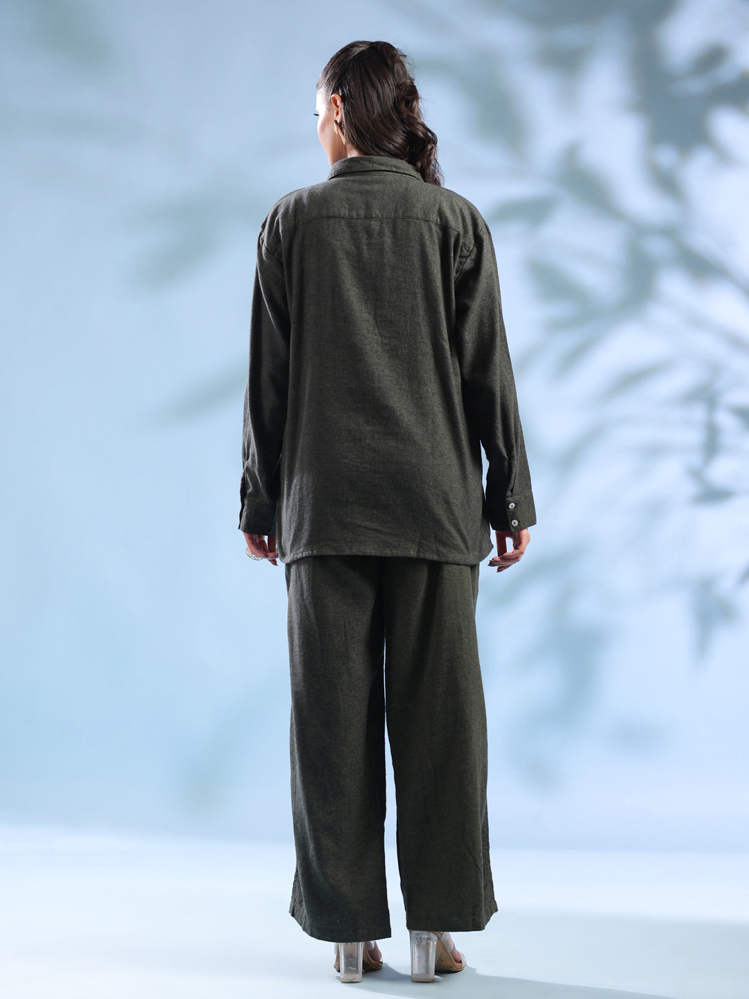 Olive Pure Cotton Shirt and Trousers Winter Night Suit Set