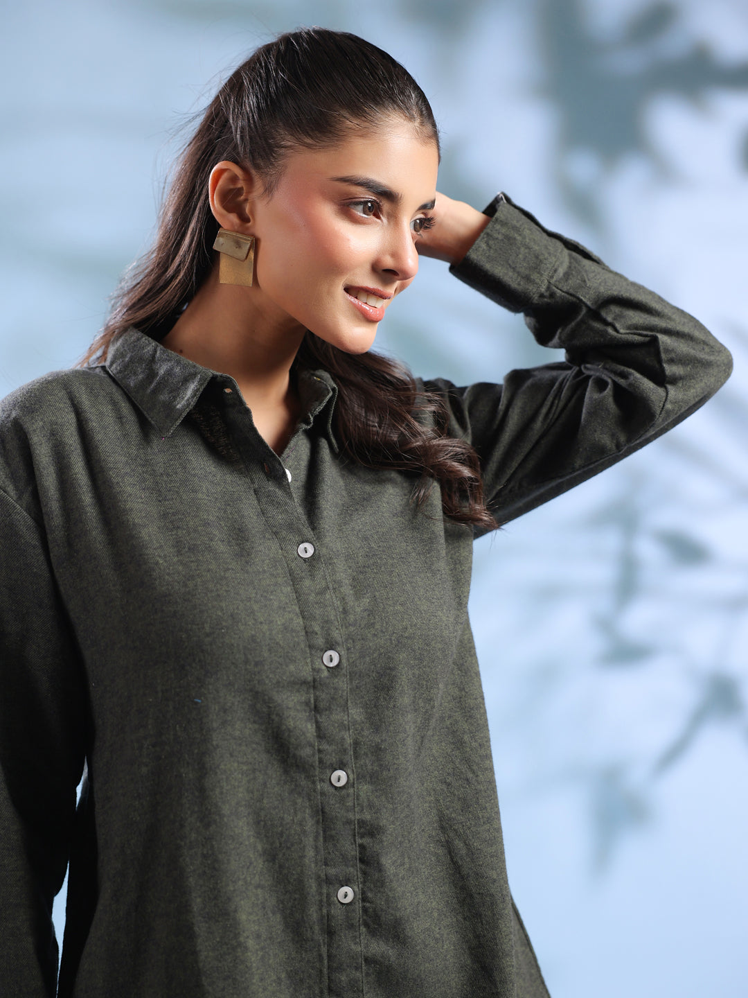 Olive Pure Cotton Shirt and Trousers Winter Night Suit Set